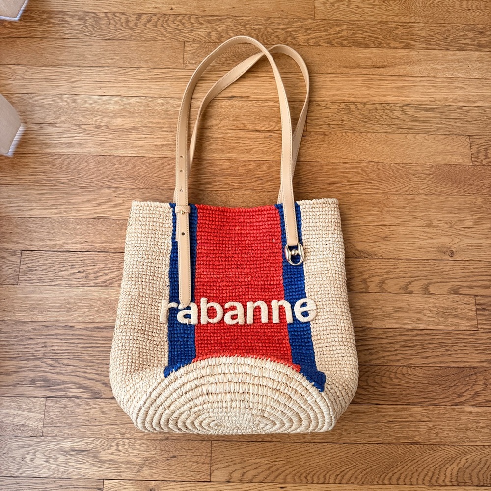 RABANNE LOGO-EMBOSSED RAFFIA BASKET BAG - Picture 2 of 11
